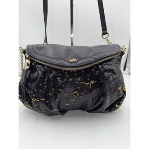 Vintage Crown Accent Black & Gold Sequin Shoulder Bag